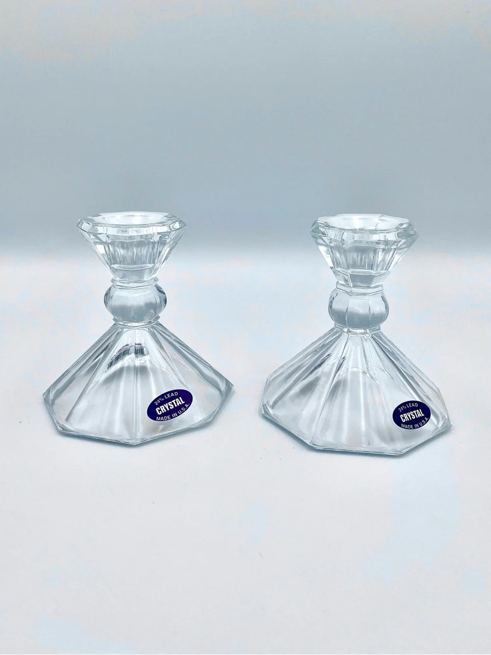 Vintage 24% Lead Crystal Taper Candlestick Holders - Pair (Made in USA)